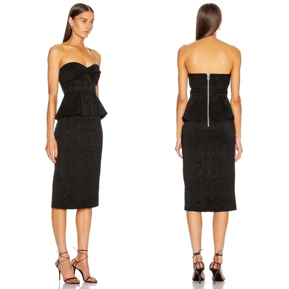 NWT Veronica Beard Allyson Black Strapless Jacquard Peplum Midi Dress Size 2 - Picture 3 of 13